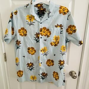 Roark Shirt Mens Gonzo Aloha Linen Cotton Sunflower Bee Print Happy Smiley Face